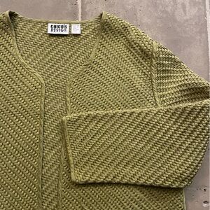 Green Braided Knit Open Crop Cardigan 100% Silk Size L Cottagecore Fairy Granny